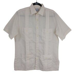 DAccord Guayabera Mens White Shirt M Short Sleeve Button Front Luxury Edition